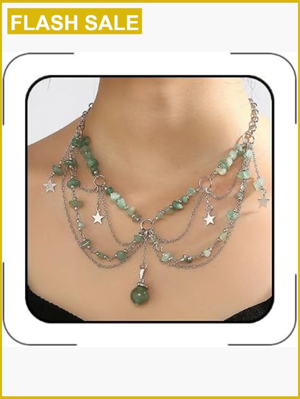 Y2K Star Sun Moon Natural Crystal Tassel Choker Necklace for Women Fantasy